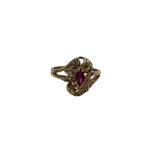 9ct 9k Yellow Gold Created Red Ruby And Diamond Ladies Ring Size L. Brand New - Picture 4 of 11