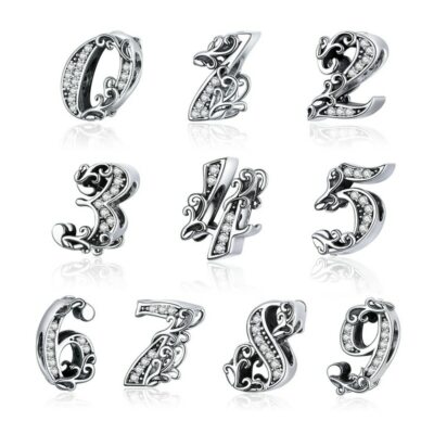 Bamoer-Bracelet en argent 925, perles en métal, 10 numéros, breloques pour