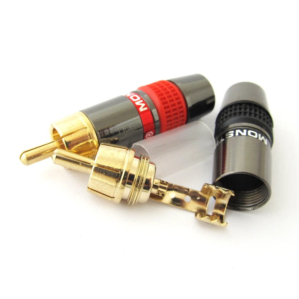 Conector amplificador cable soldadura enchufe macho RCA latón chapado en oro Monster 100 un. Foto 3 de 4