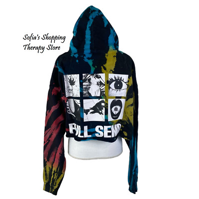 Full Send Tie Dye Cotton Graphic Cropped Hoodie Women's Plus Size
