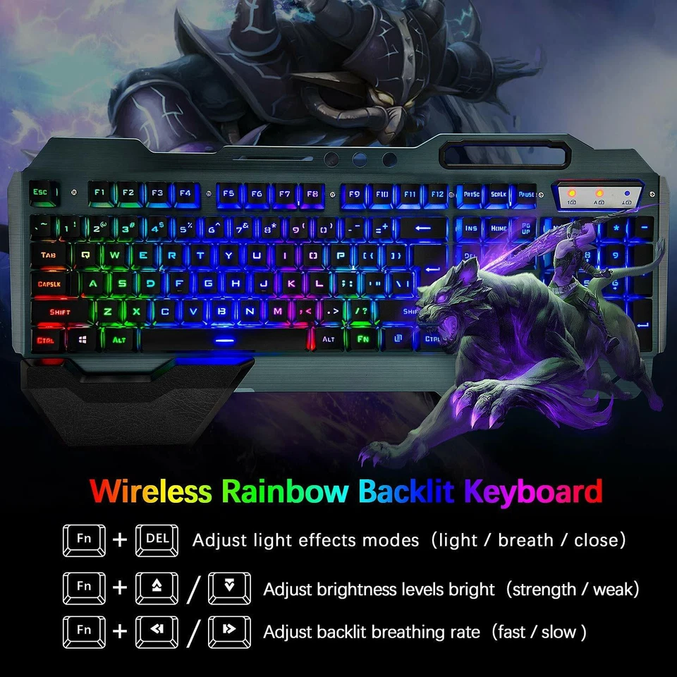 US K680 Rainbow Backlit Gaming Keyboard Mouse Wireless and FREE Mouse Pad For PC - Image 3 of 4