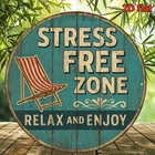 2D Flat, Vintage "No Stress Zone" & "Relax And Enjoy" Tin Metal Signs Home Décor