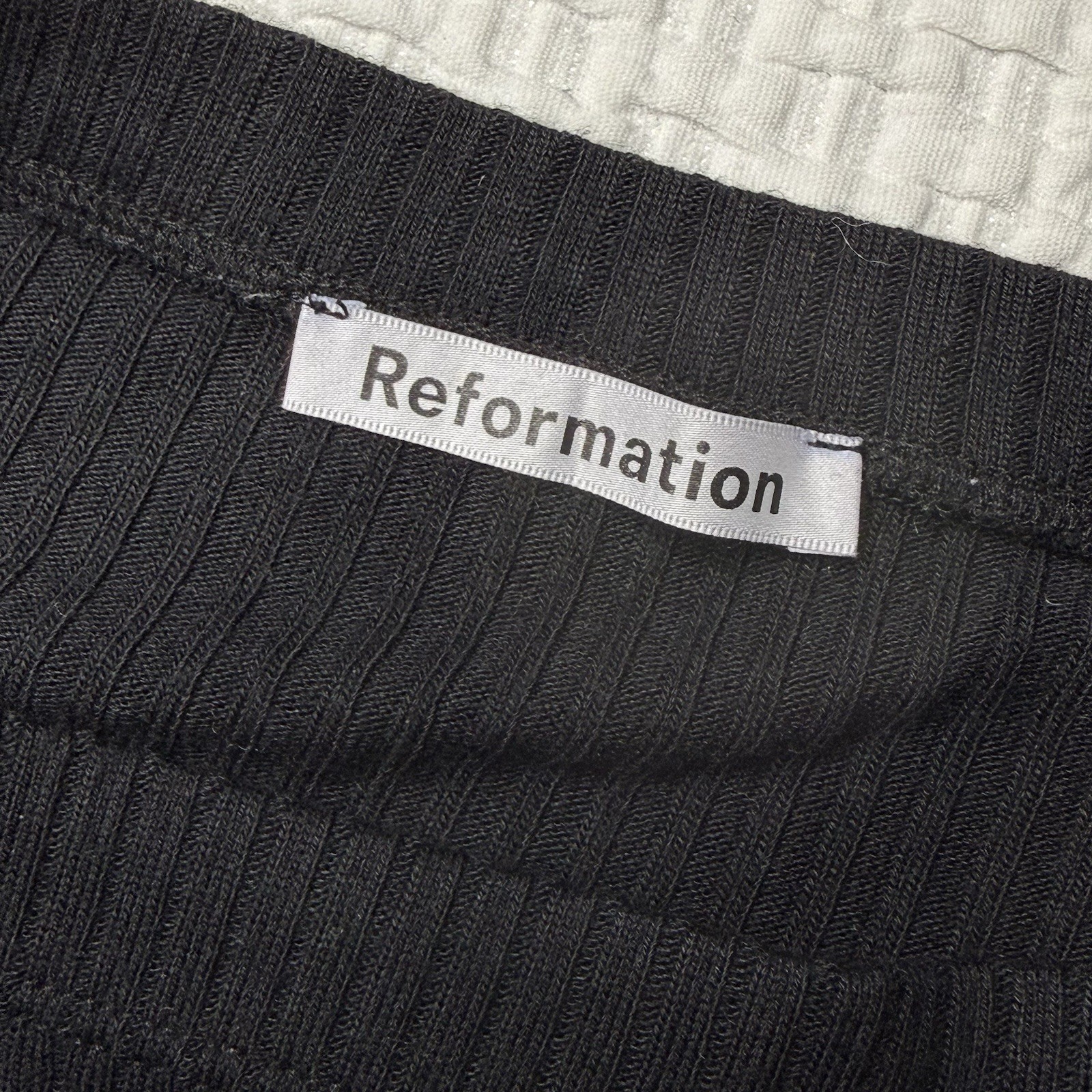 Reformation Alberta Midi Skirt Black Straight Pencil Ribbed Size XS Buttons image 6