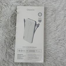 White 10000mAh Portable Power Bank with Built-In Cable and USB Output