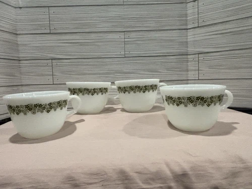 Vintage Lot -4 Heavy PYREX Corning CRAZY DAISY Coffee Mugs/Tea Cups Spring Bloom