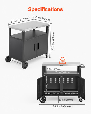 Outdoor Grill Cart 36.4in BBQ Prep Station with Storage & Wheels