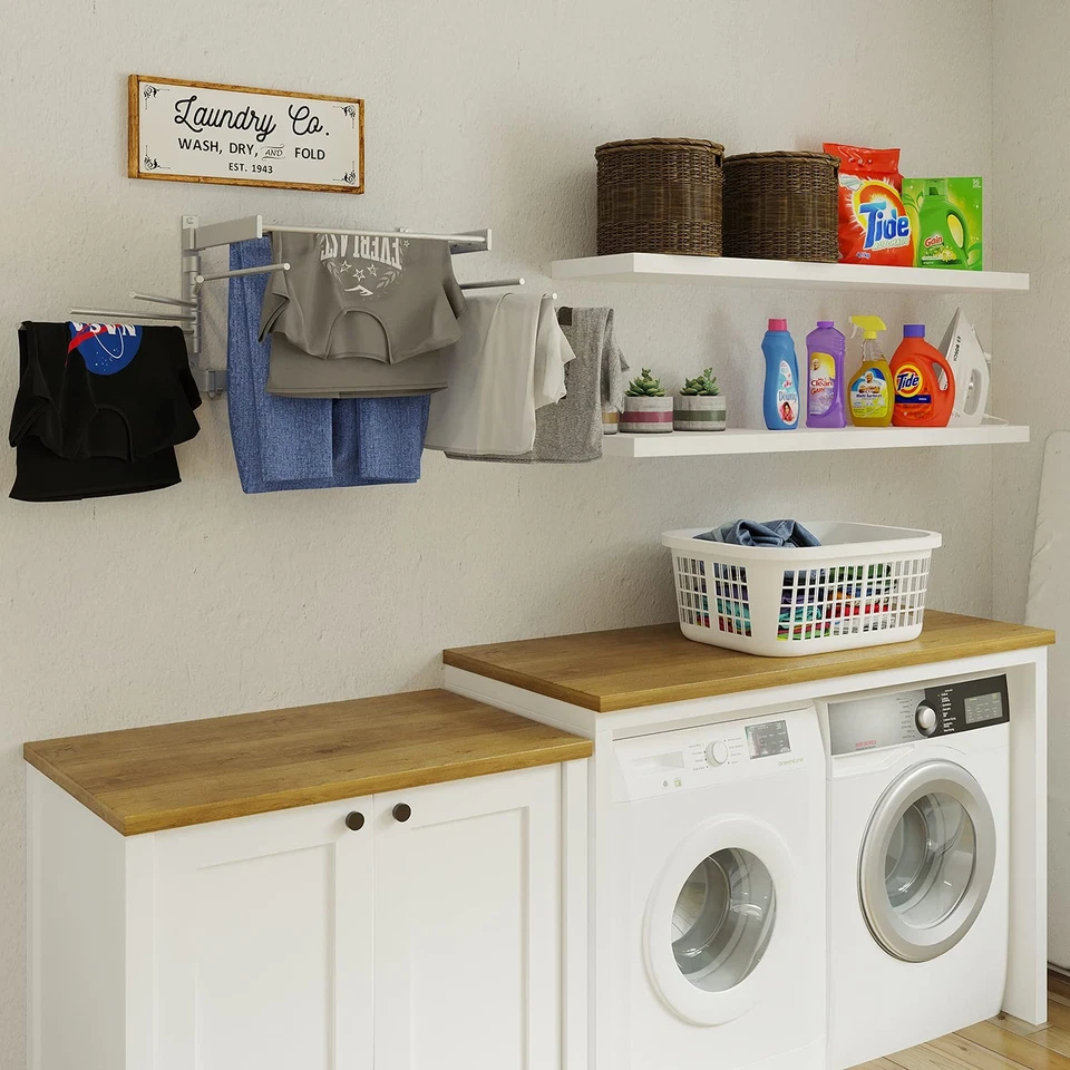 BGT Lavado Ropa Secadora Estante Montaje en Pared Lavadero Organizador con Ganchos y S... Foto 2 de 4