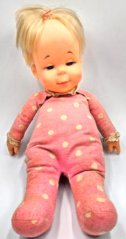 1964 Mattel 15 inch Drowsy Pink Polka Dot Baby Doll Soft Body No Talk