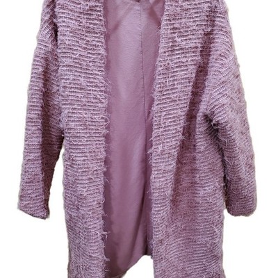 Free Press Womens Medium Fuzzy Open Front Cardigan Pink Boucle Sweater Coat