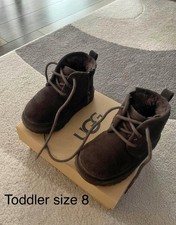 UGG Brown Suede Bootie Toddler 8 Unisex Kids Zip Lace Up Faux Fur Lined