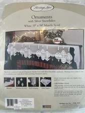 Heritage Lace New Old Stock Mantle Scarf Ornaments Silver Snowflakes 19x94”