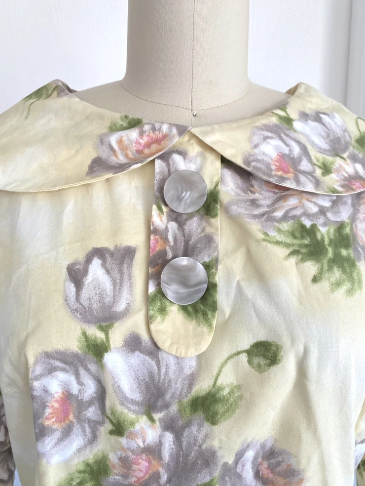 Vestido Vintage de los años 60 Mod Floral Amarillo Retro Ama de Casa Manga Corta M Foto 2 de 4