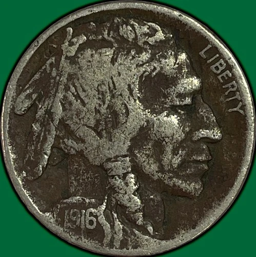 1916 Buffalo Nickel Very Fine VF Coin, Corrosion #34666