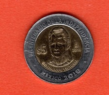 MEXICO  - 5 Pesos  Guadalupe Victoria    Coin  -  2010
