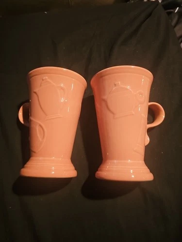 Homer Laughlin ceramic Pedestal Mug Fiesta Rose tall coffee cup mug Pair (2x)