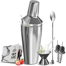 8-Piece Stainless Steel Bartender Kit - Bar Cocktail Shaker Set, 24 oz