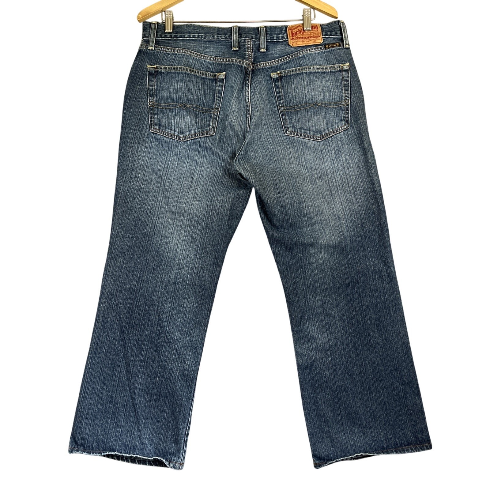 Lucky Brand Jeans 36 X 27" Hemmed Blue Hipster Wash Slim Bootleg Buttonfly Denim