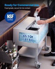 Commercial Ice Bin, 65.1 Qt Max Capacity, 24 x 19 x 35 Inch Stainless Steel Ice