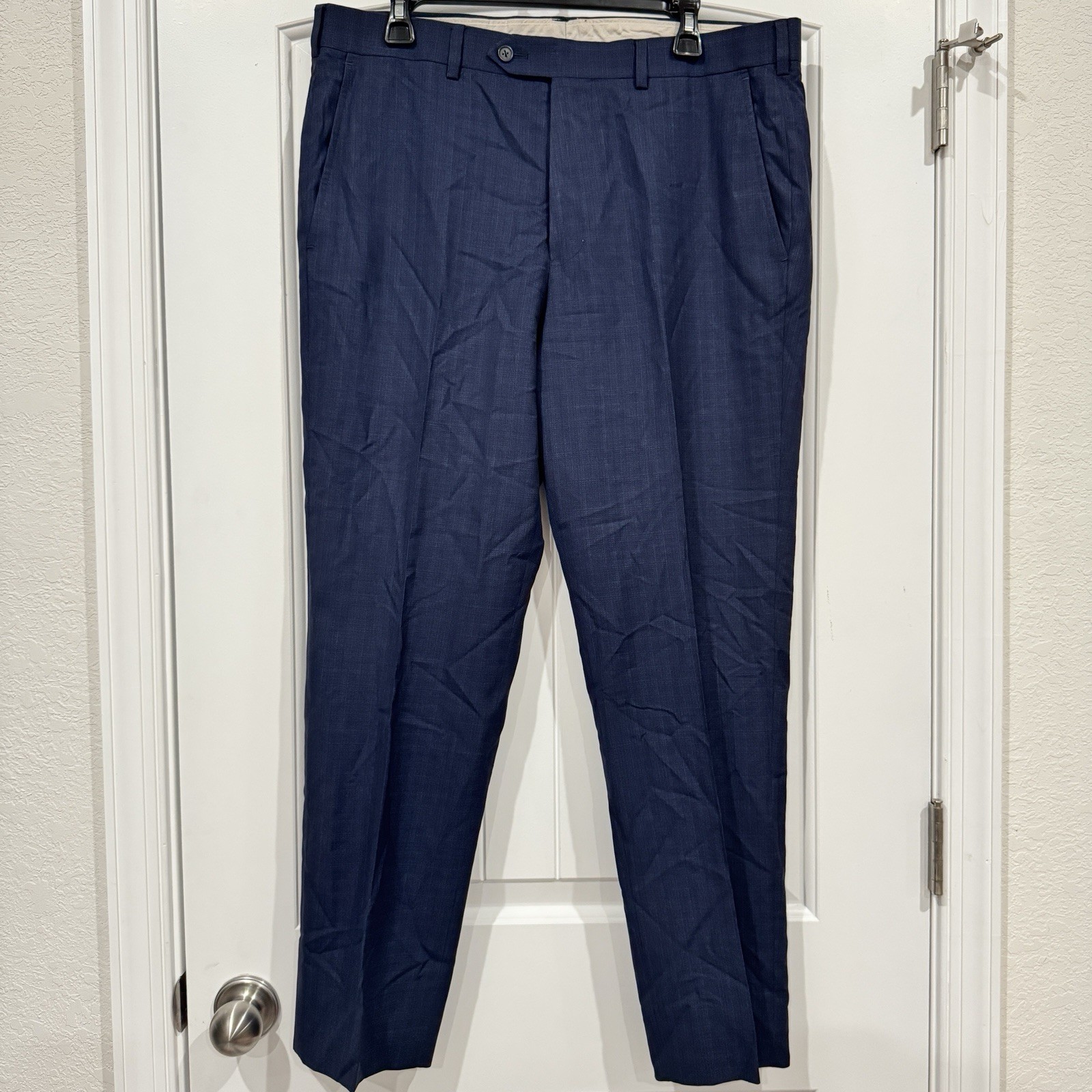 Brooks Brothers 1818 Regent Mens Navy Wool Flat Front Micro Check Dress Pants