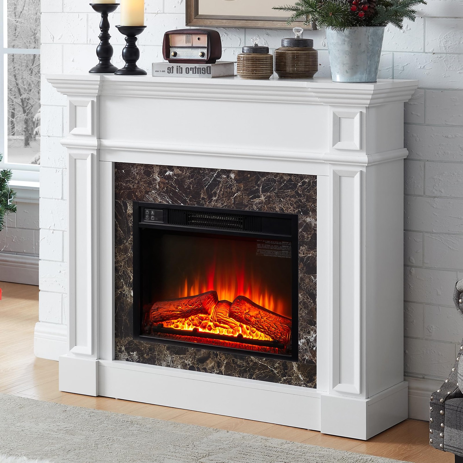 46" Electric Fireplace with Mantel, Farmhouse TV Stand