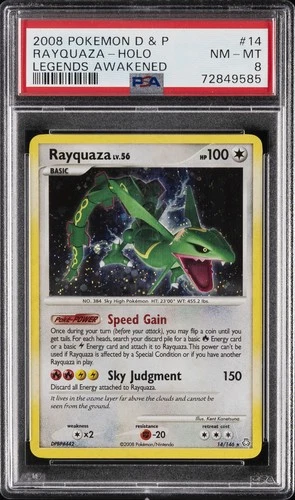 2008 POKEMON DIAMOND & PEARL LEGENDS AWAKENED #14 RAYQUAZA-HOLO PSA 8