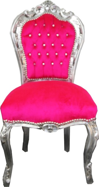 Casa Padrino Barock Esszimmer Stuhl Pink Silber Mit Bling Bling Glitzersteinen-image
