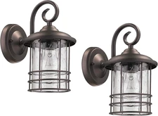 Outdoor Light Sconces Wall Mount 2 Pack, Bronze Exterior Light Fixtures with Cle