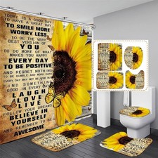 4pcs Shower Curtain Sets with Rugs Sunflower Bathroom Set Decor Inspirational...
