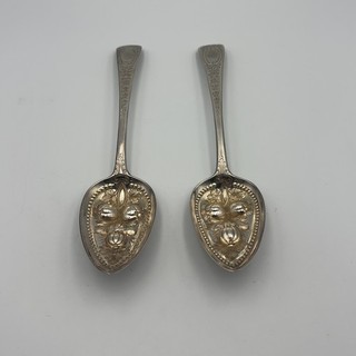 Coppia di cucchiai georgiani Stephen Adams argento sterling dorato bacche 20 5 cm
