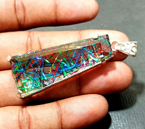 EGL Certified 96.40 Ct Natural Rutilated 925 Solid Silver Pendant LOOSE Gemstone - Picture 2 of 7