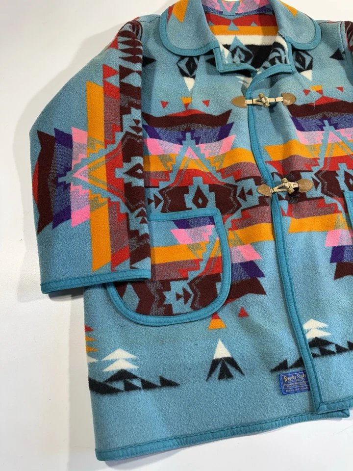 Vintage 70s Pendelton Beaver State Chore Jacket Robe 2 Pocket Aztex Blanket Coat - Image 3 of 4