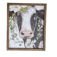 Country Cow Floral Wall Art Farmhouse Decor Wooden Wall Hanging