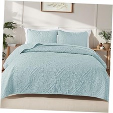 Quilts Queen Size Bedding Set with 2 Pillow Full/ Queen 90"x96" Light Blue