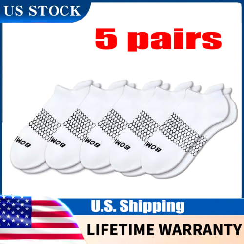 Bombas 5 pairs Women's Solid Ankle socks - Size large 8-10.5 White
