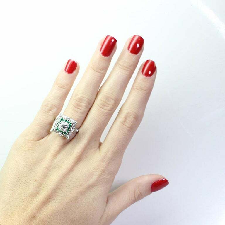 Pretty Design Antique Estate Cubic Zirconia and Emerald Art Deco