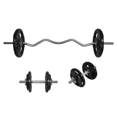 Total 120cm Curl Bar Barbell Weight Set 36cm Dumbell