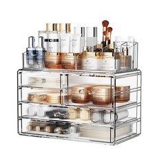 Clear Makeup Organizer for Vanity, Acrylic-Stackable Storage 5 Drawers 2 Top