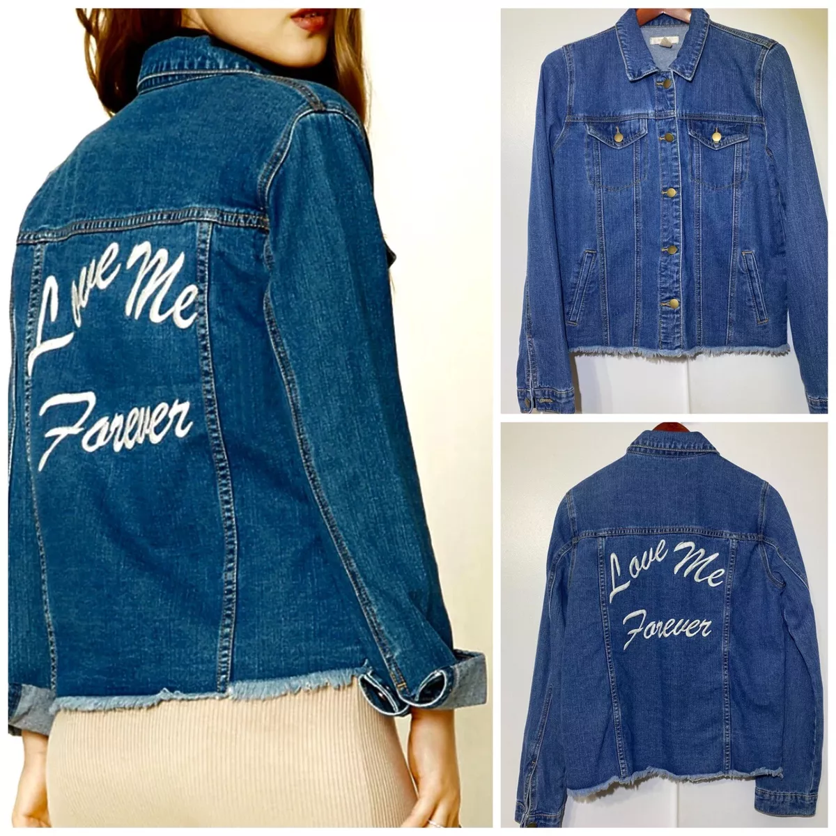 Forever 21 “ Love Me Forever ” Women's Denim Classic Blue Jacket Size Large