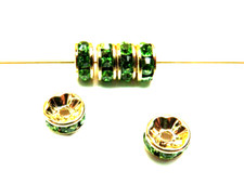 6 Pcs 6mm PERIDOT GREEN GOLD RONDELLES SWAROVSKI CRYSTAL BEADS LOT