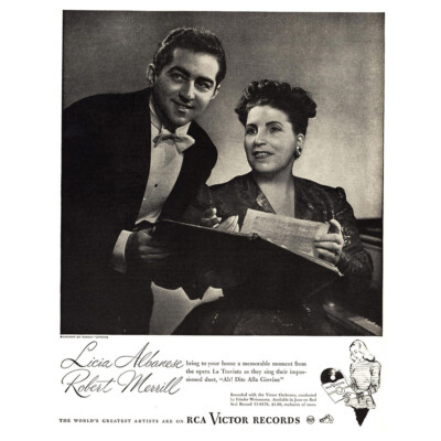 1946 RCA Victor Records: Licia Albanese, Robert Merrill Vintage Print Ad