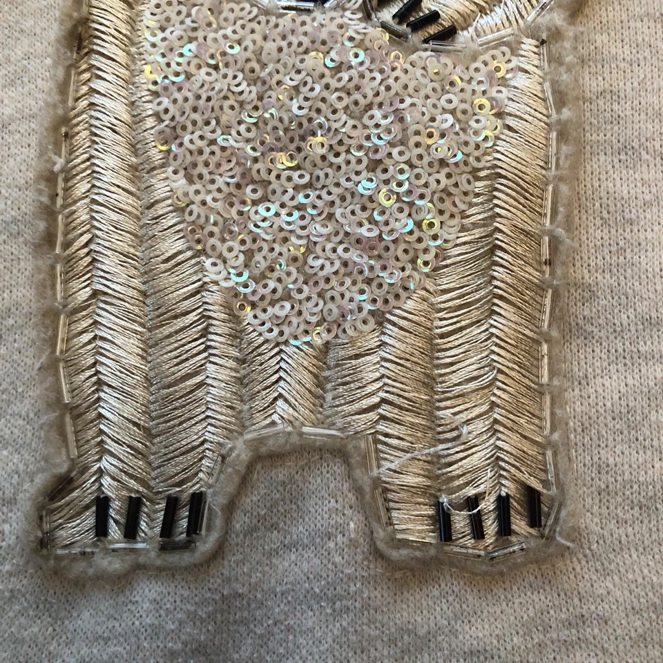 American Eagle Womens L Embroidered Sweatshirt Polar Bear Beaded Neutral Novelty - Image 3 of 4