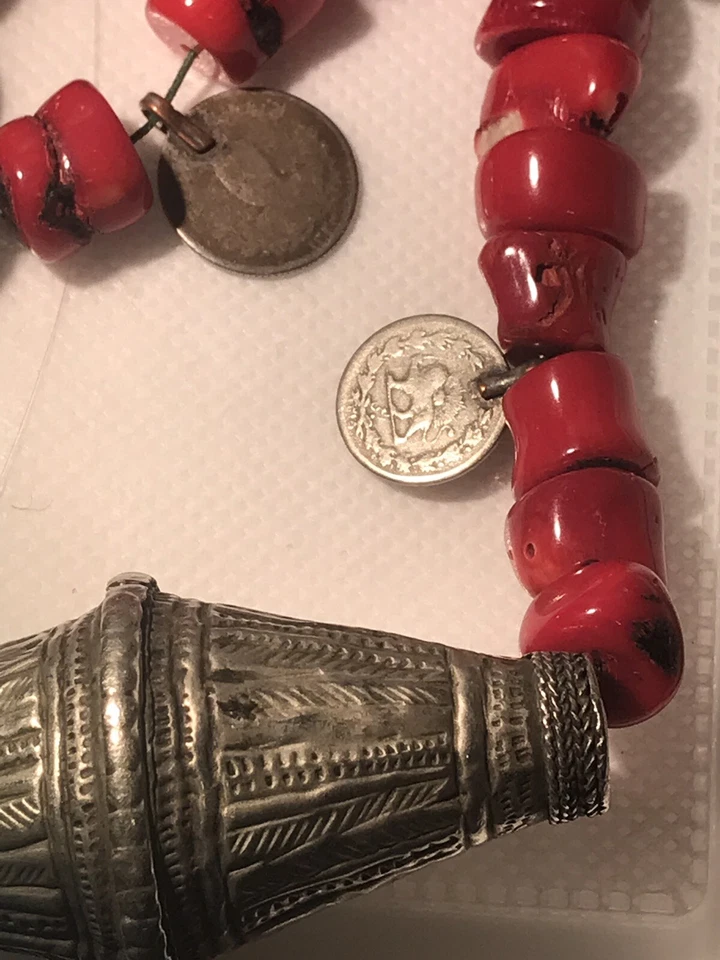 necklace Natural Stone Whit Carving sterling silver handmade antiqe - Image 2 of 2