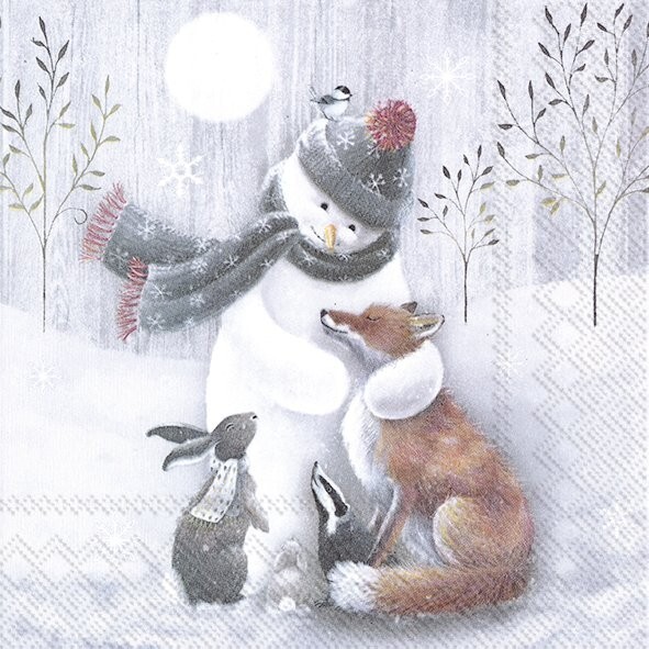 4 x Single Paper Table Napkin/33cm/3-Ply/Decoupage/Christmas/Snowman/Frosty Hug