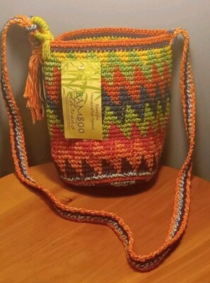 Crossbody Bag Bamboo Threads  Handcrafted Multi-colored  Bucket Style Cotton