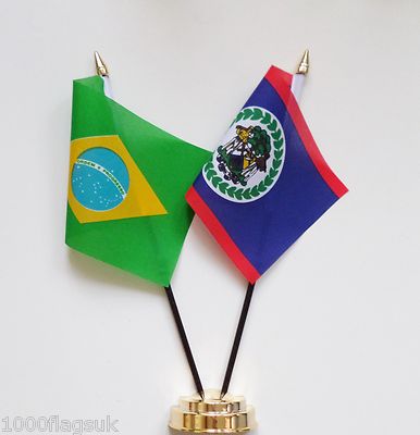 Brazil & Belize Double Friendship Table Flag Set