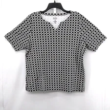 Croft & Barrow Shirt Womens Size XXL Black White Geometric Short Sleeve Top
