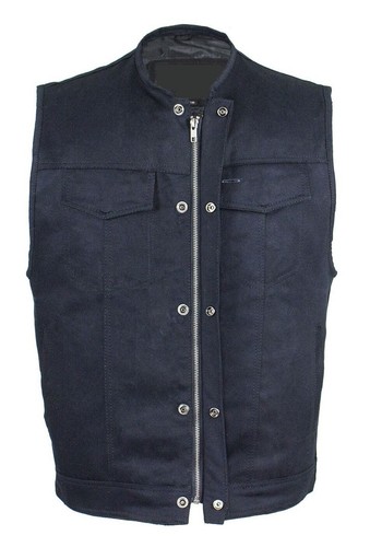 MENS MOTORCYCLE BLACK DENIM COLLARLESS 