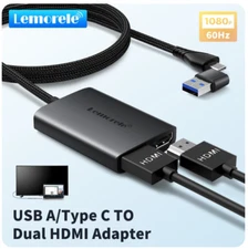 USB 3.0 to Dual HDMI Adapter 2-in-1 for Dual screens 4k@60Hz USB A Type C USB-C