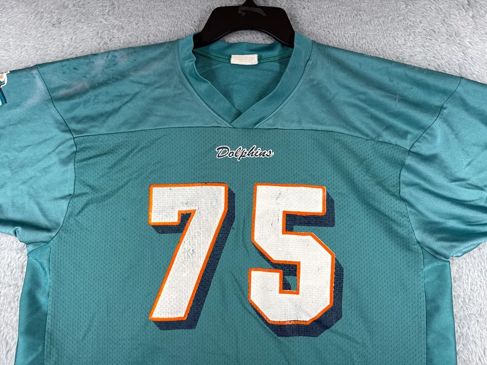 老式迈阿密海豚队足球球衣青少年特大号绿色里德尔尼龙#75 — 第 4/4 张图片