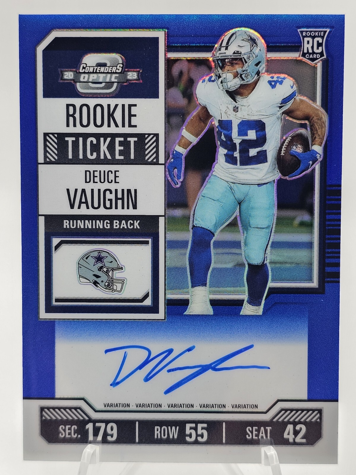 Deuce Vaughn 2023 Contenders Optic Rookie Ticket Variation Blue Auto #32/50